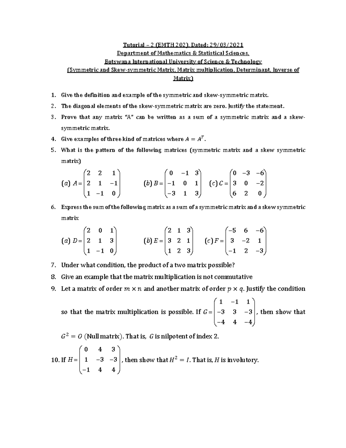 EMTH202-Tutorial 2-Week29 March 2021 - Tutorial – 2 (EMTH 202), Dated ...