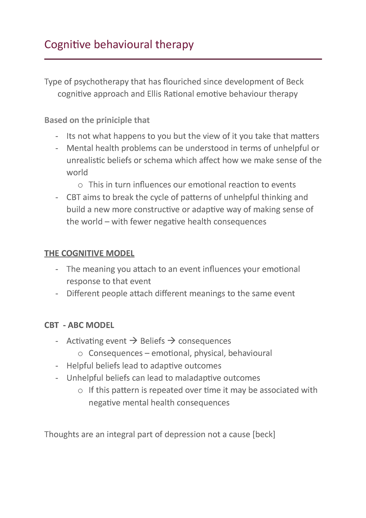 Lecture 19 - Cognitive Behavioural Therapy - Cognitive Behavioural ...