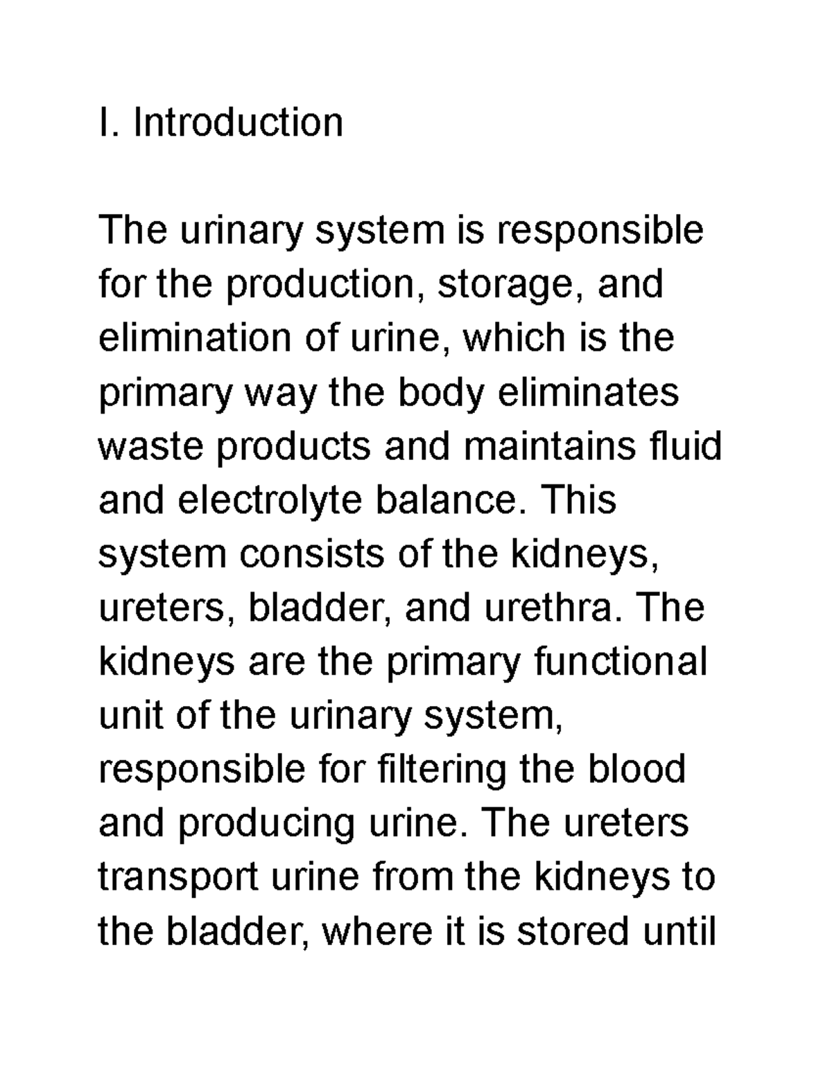 introduction of urinary system essay