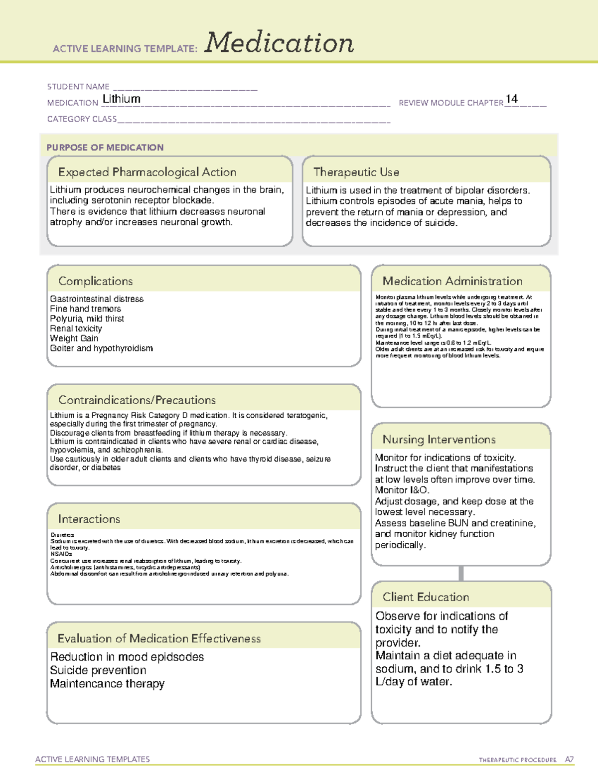 Lithium - notes - ACTIVE LEARNING TEMPLATES TherapeuTic procedure A ...