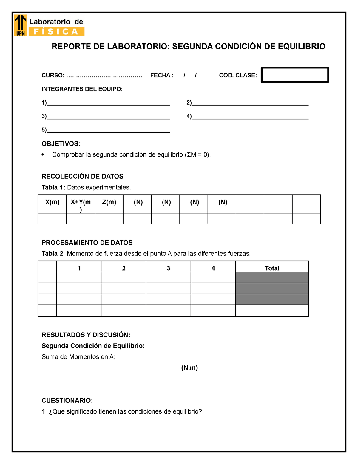 Reporte Lab Fisi1 S10 2ce Reporte De Laboratorio Segunda CondiciÓn