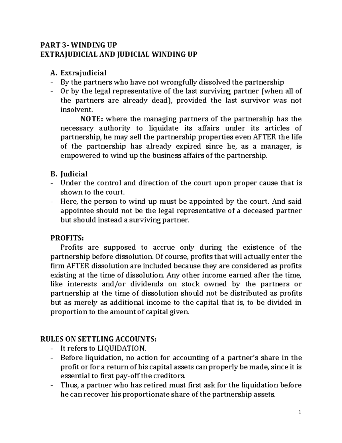 BLAW 3 Winding Up Notes - 1 PART 3- WINDING UP EXTRAJUDICIAL AND ...