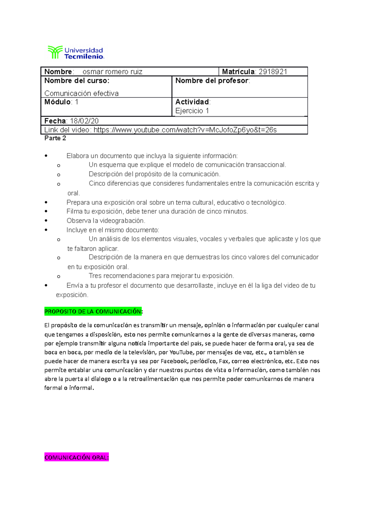 Ejercicio 1 Comunicacion Efectiva - Parte 2 Elabora Un Documento Que ...