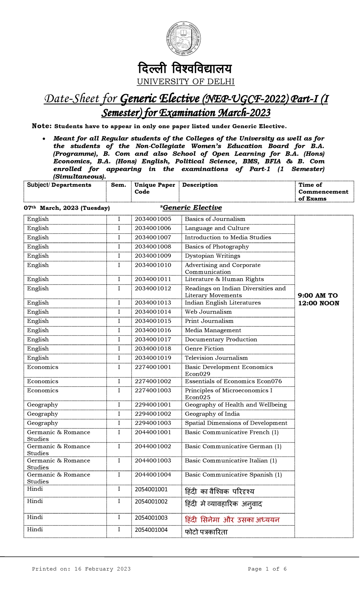 Generic Elective -23-Sem-16-02-2023 - fnYyh fo’ofo|ky; UNIVERSITY OF ...