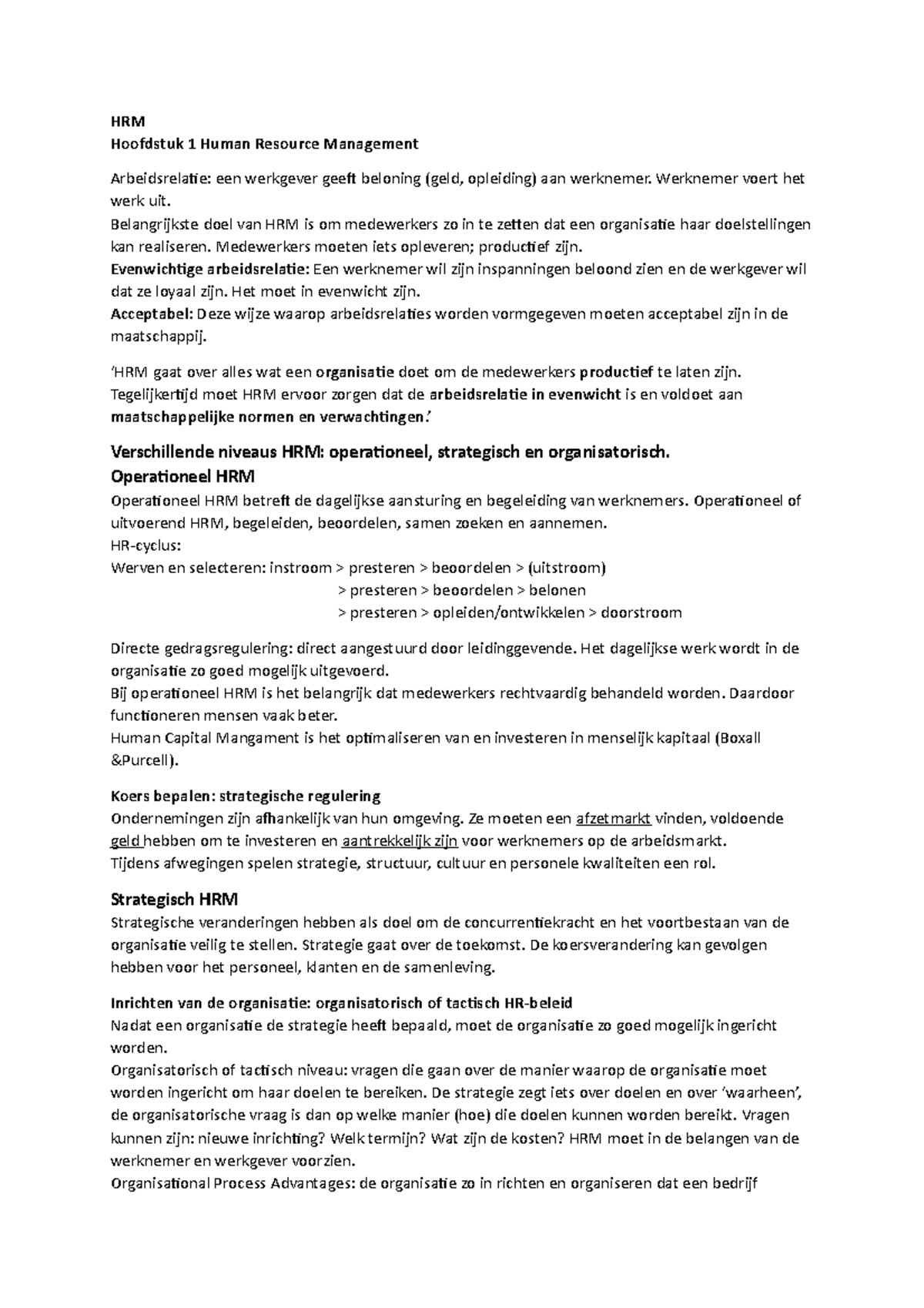 Samenvatting Boek HRM - HRM Hoofdstuk 1 Human Resource Management ...