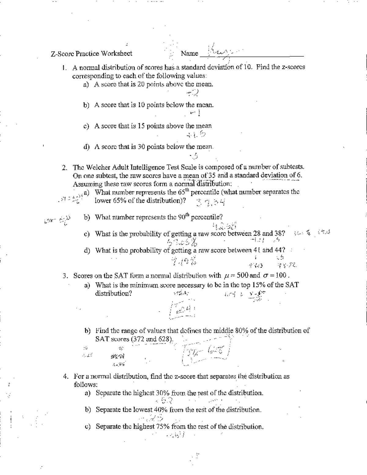 Z score worksheet answers - Public health - Studocu