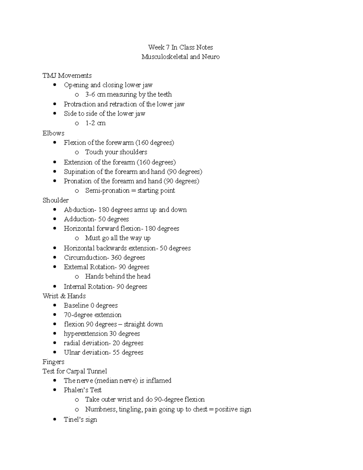 Week 7 In Class Notes - Week 7 In Class Notes Musculoskeletal and Neuro ...