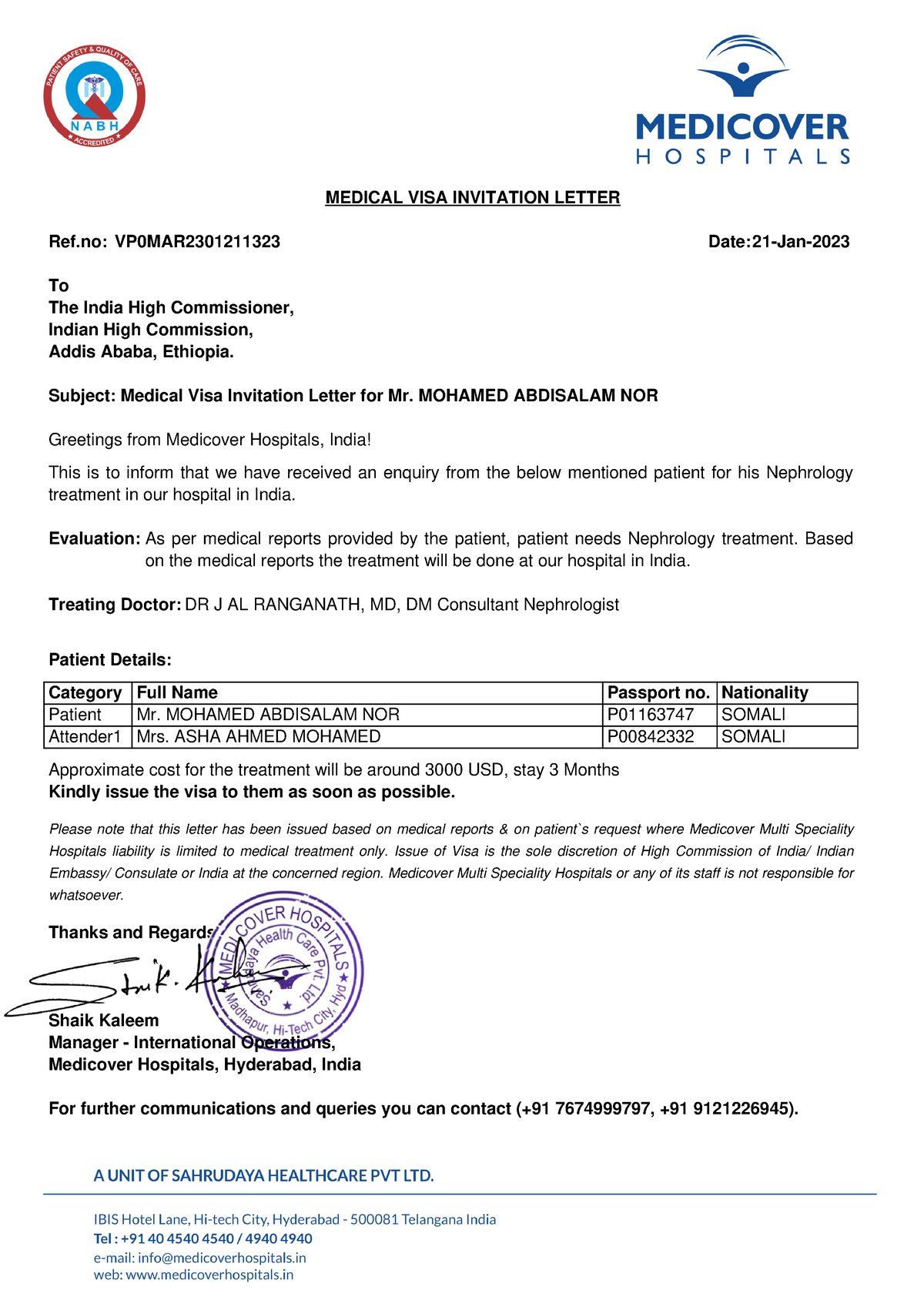 Mr Mohamed Abdisalam NOR VP0MAR2301211323 MEDICAL VISA INVITATION   Thumb 1200 1697 