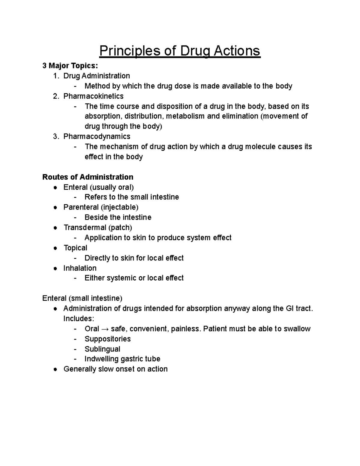 Principles of Drug Actions Notes - Principles of Drug Actions 3 Major ...