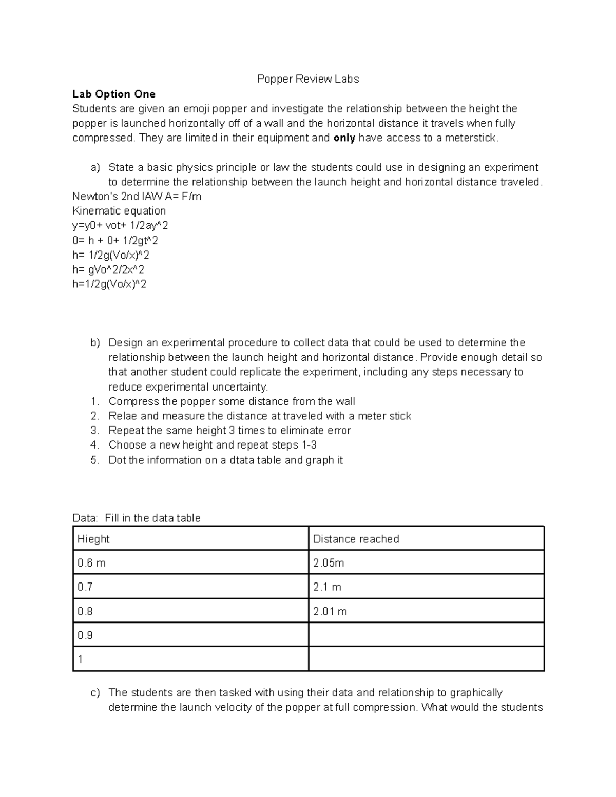 Popper Review Labs Popper Review Labs Lab Option One Students are