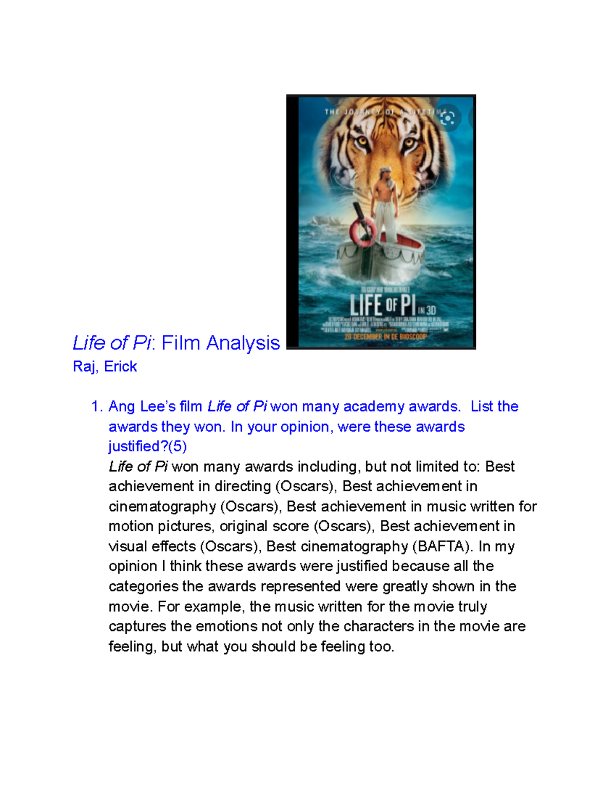 life of pi essay notes