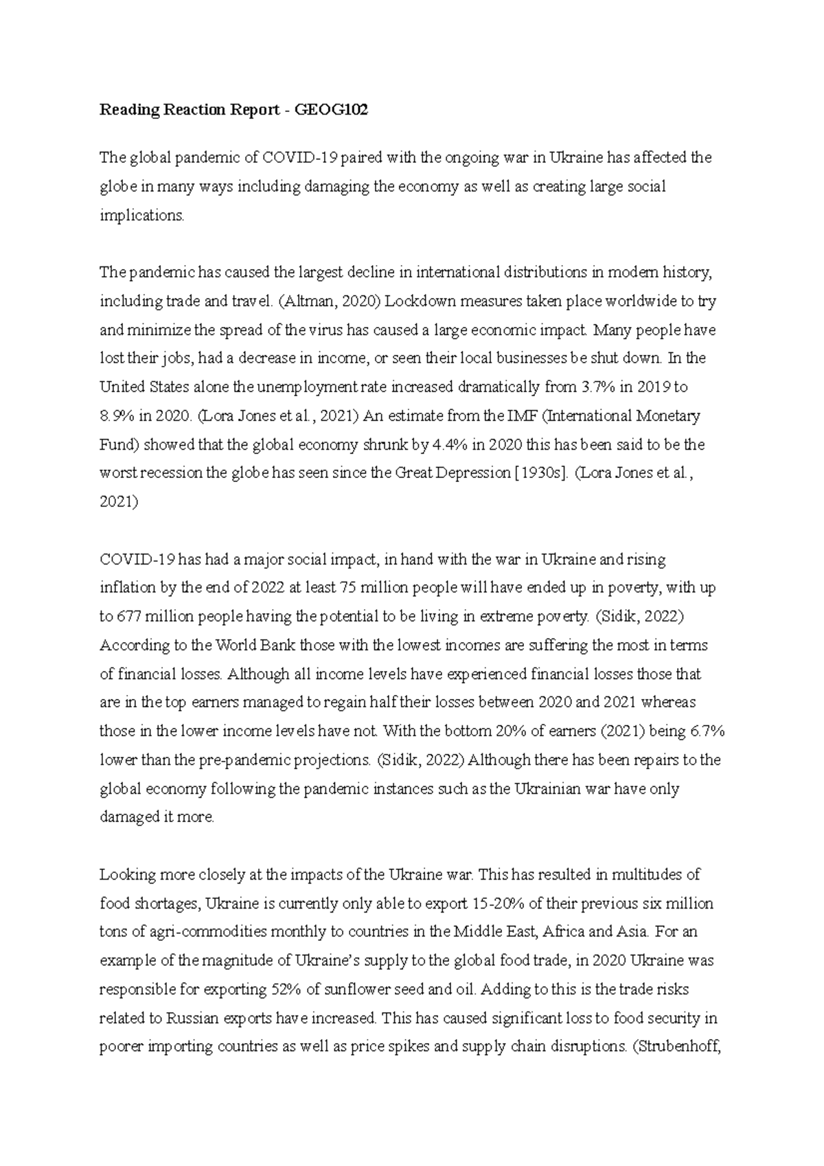 Reading Reaction Report GEOG102 - Reading Reaction Report - GEOG The ...