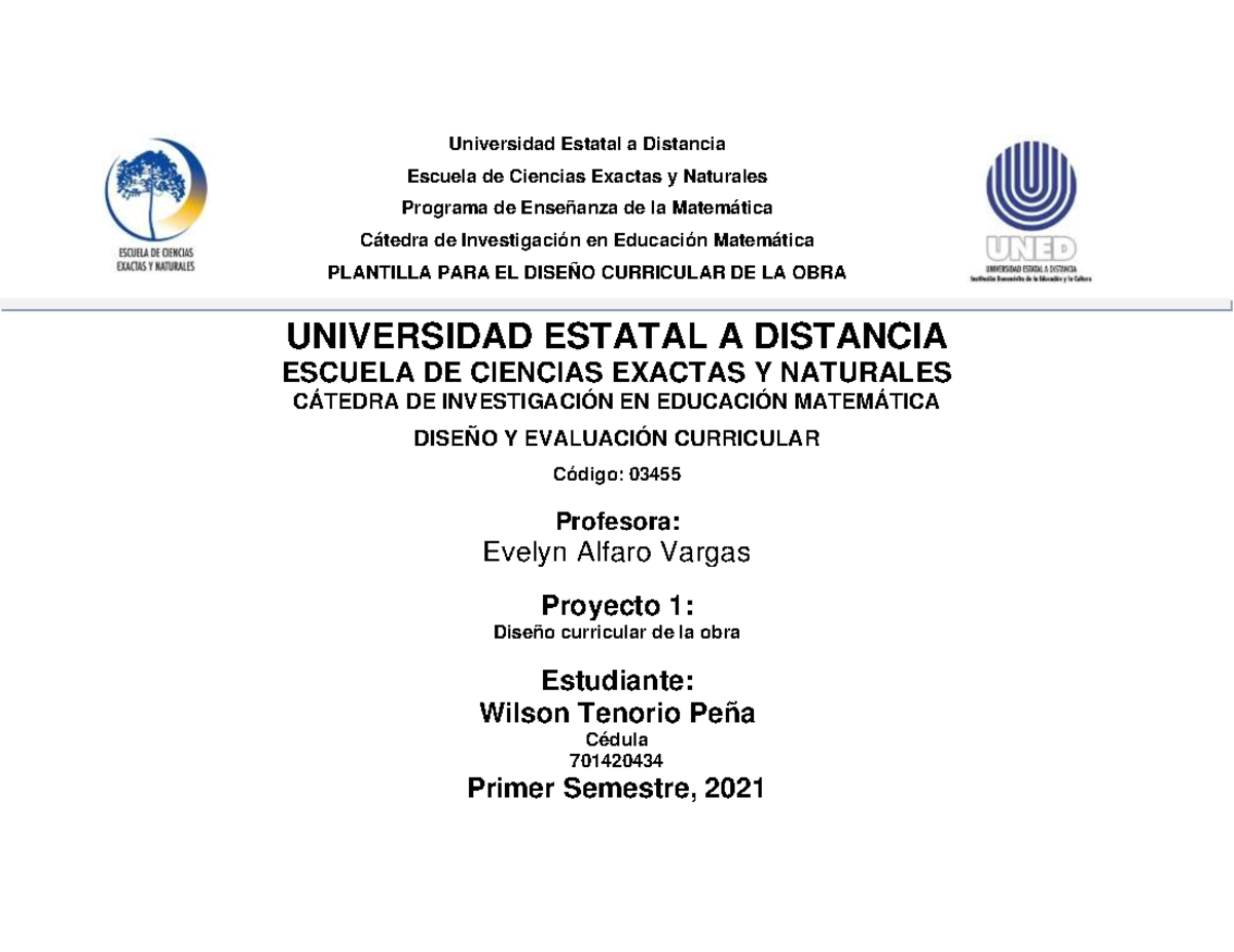 Proyecto 1 De Trabajo Cur - Universidad Estatal A Distancia Escuela De ...