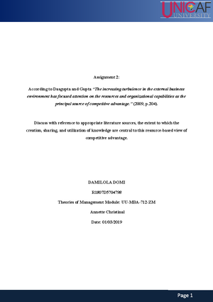 Assessment Point 1 - Assignment Brief - UU-MBA712-Theories of ...