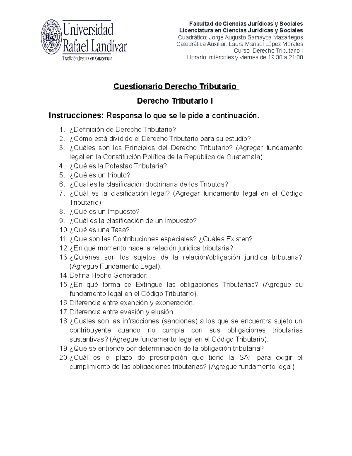 Cuestionario Derecho Tributario I Conceptos Básicos Y Esenciales ...