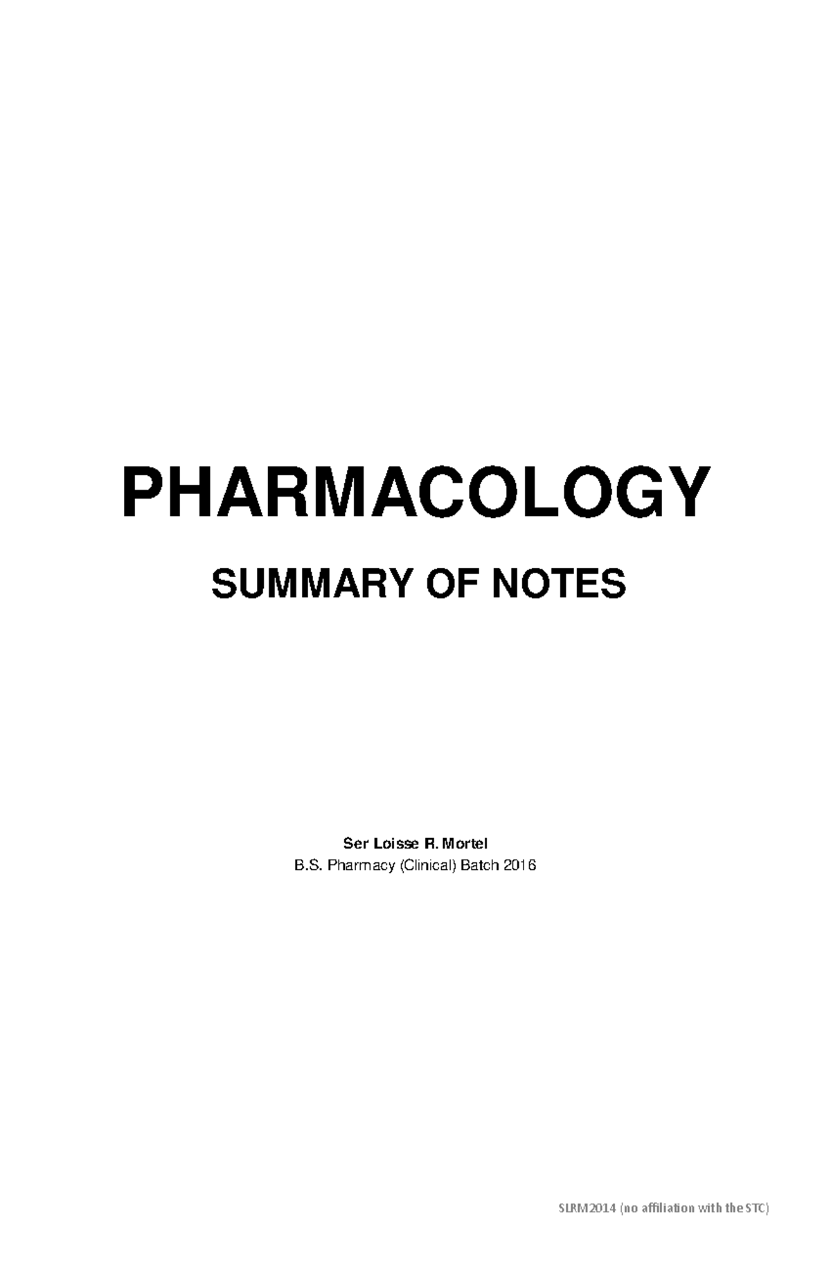 Pharmacology- Generalities - PHARMACOLOGY Ser Loisse R. Mortel B ...