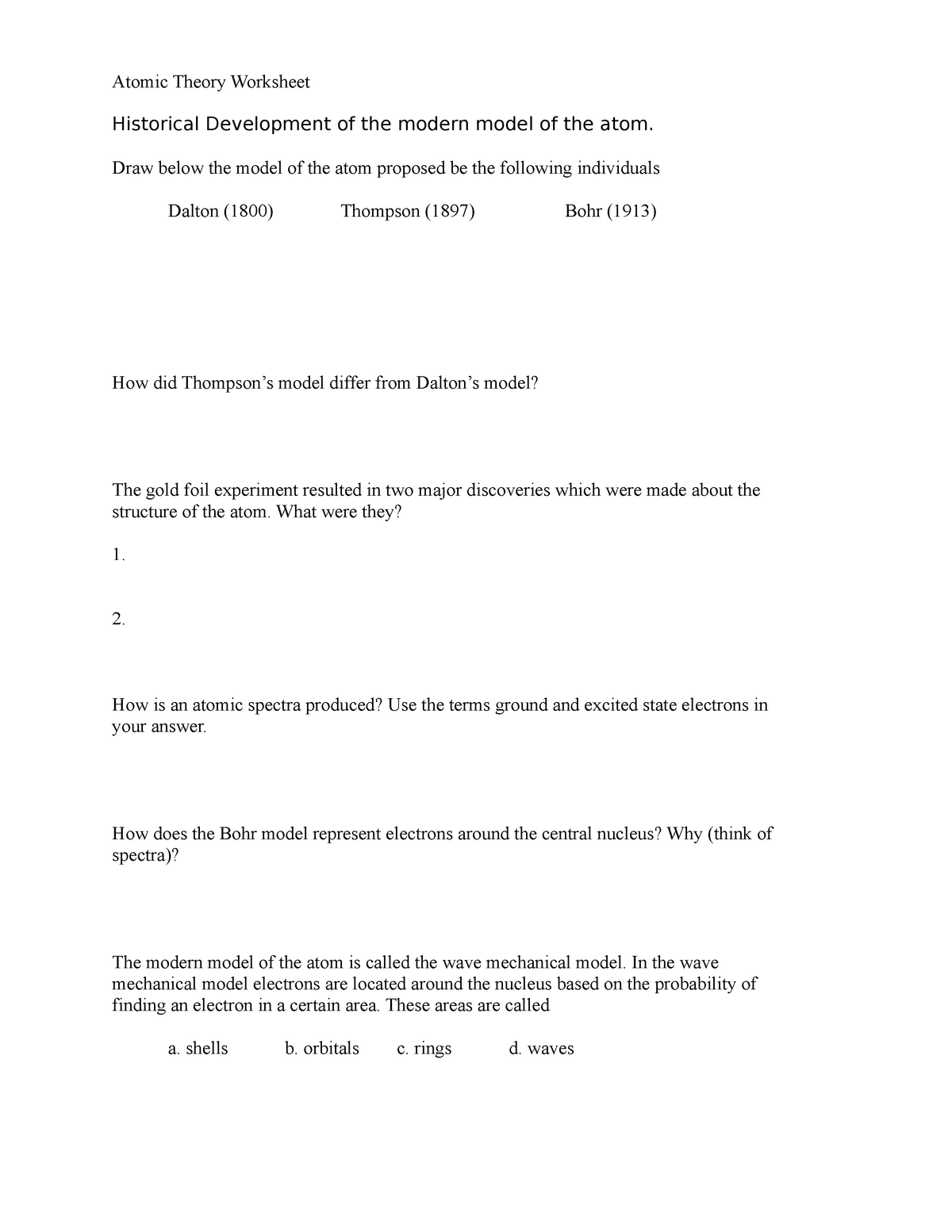 Atomic Theory Worksheet - Atomic Theory Worksheet Historical With History Of The Atom Worksheet