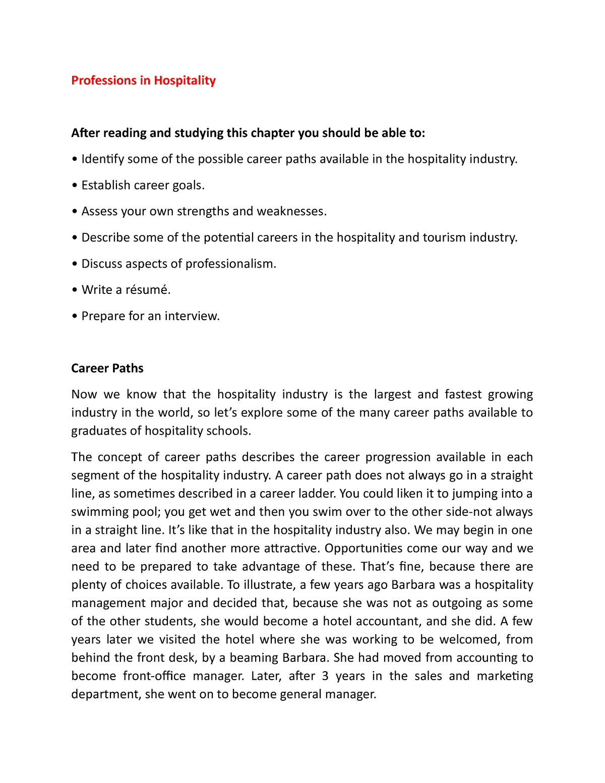 write an informative essay on a career in hospitality