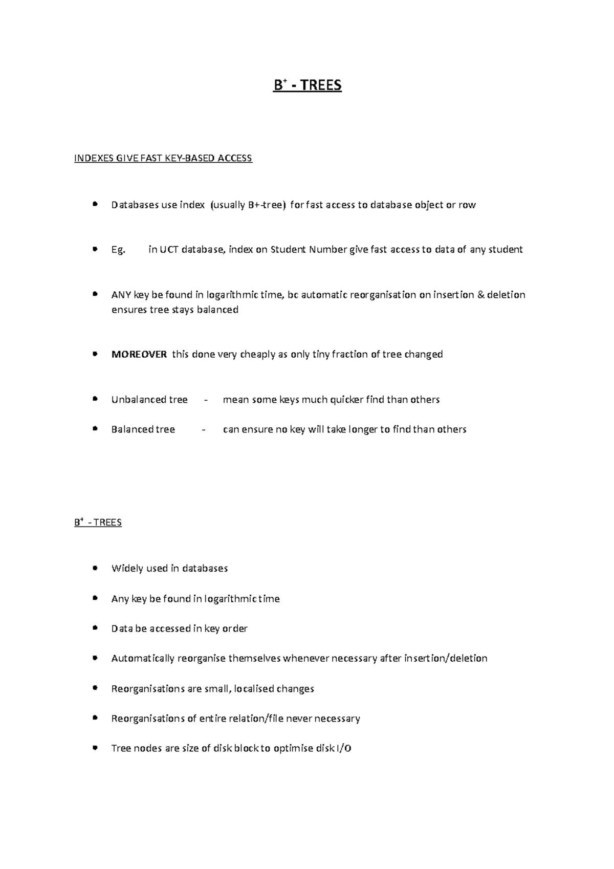 6. B+ Trees - B - TREES INDEXES GIVE FAST KEY-BASED ACCESS Databases ...