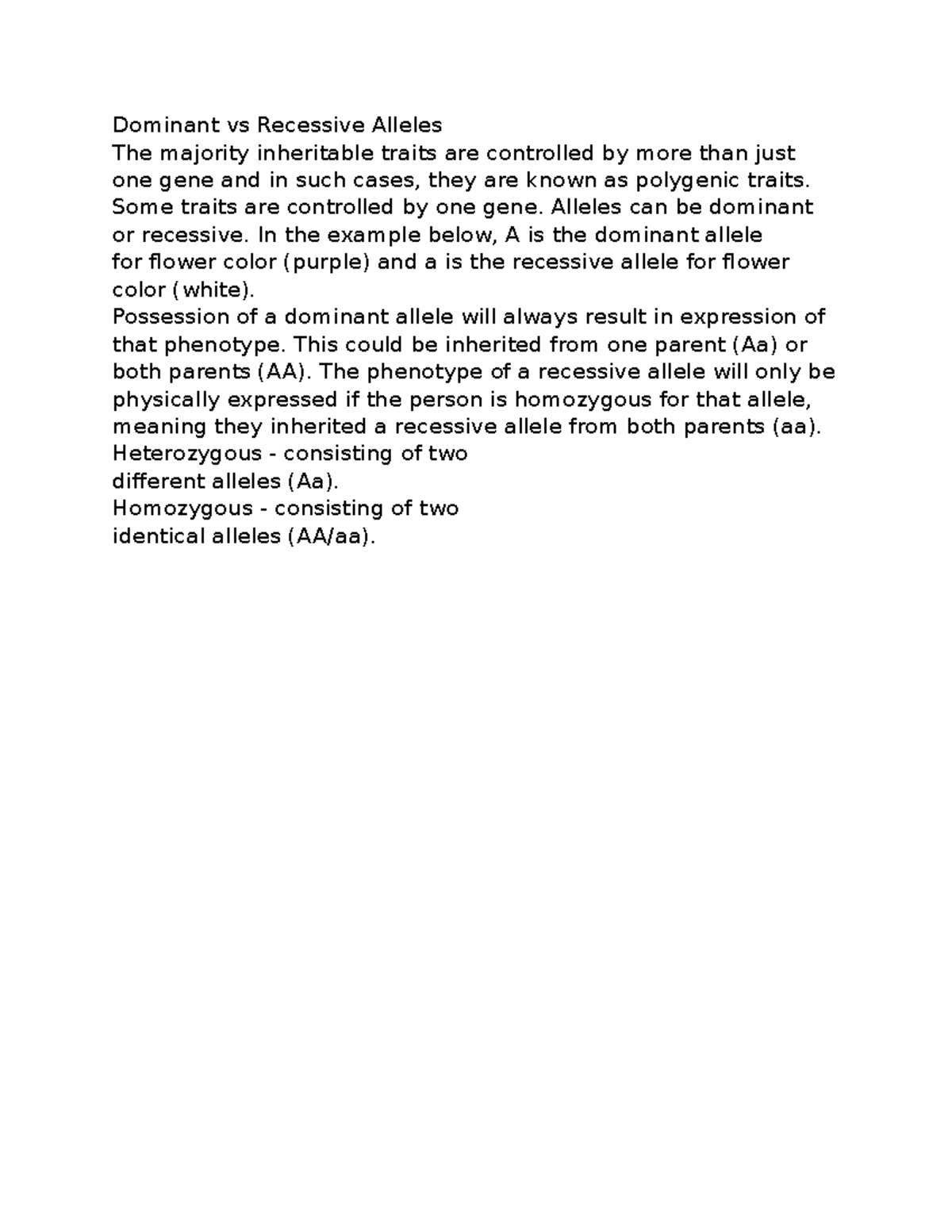 Dominant vs Recessive Alleles - Some traits are controlled by one gene ...