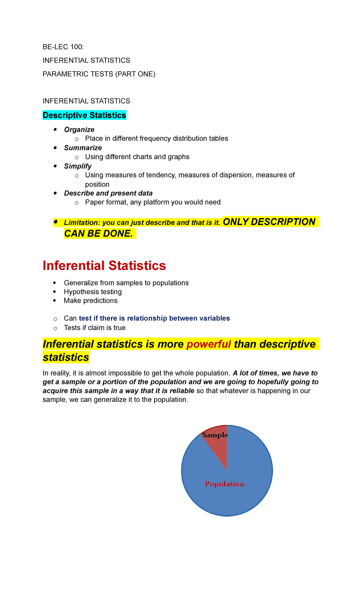6 Inferential statistic part 1 - BE-LEC 100: INFERENTIAL STATISTICS ...