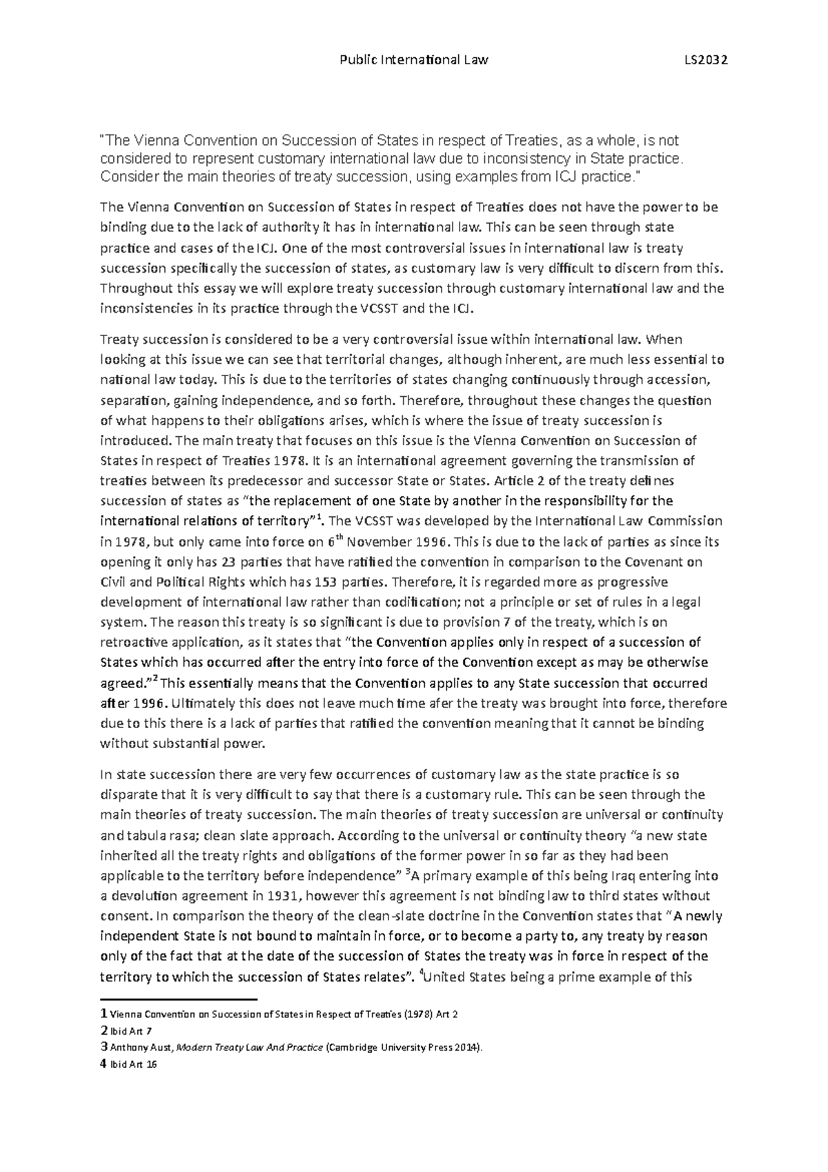 The Vienna Convention on Succession of States in respect of Treaties