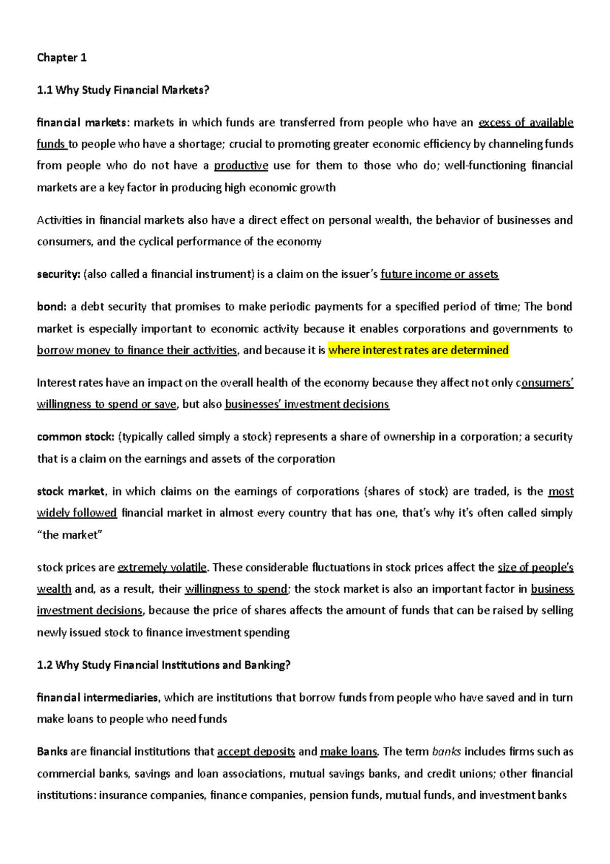 Definitions Summary The Economics of Money Banking and Financial