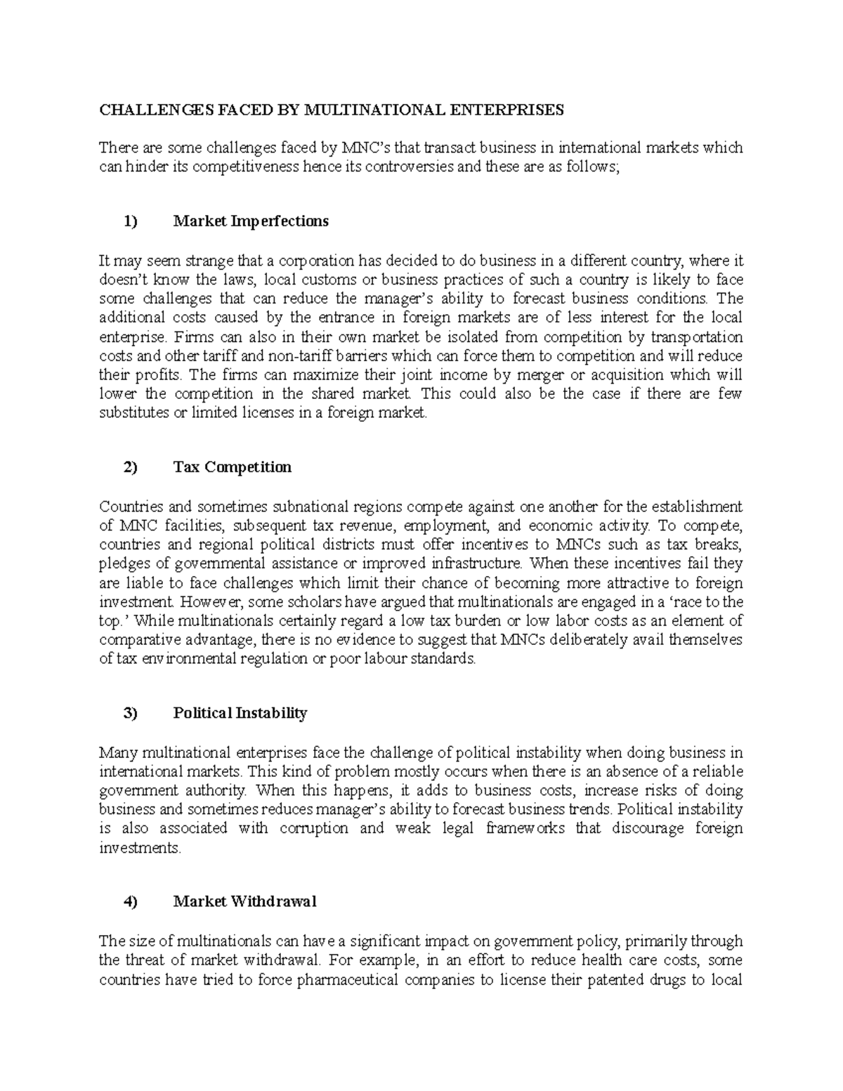 Challenges - Description The course exposes students to the businesses ...