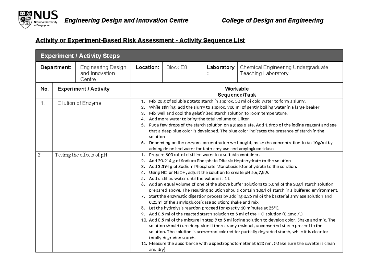 Activity or Experiment based Risk Assessment Form 2023 - Engineering ...