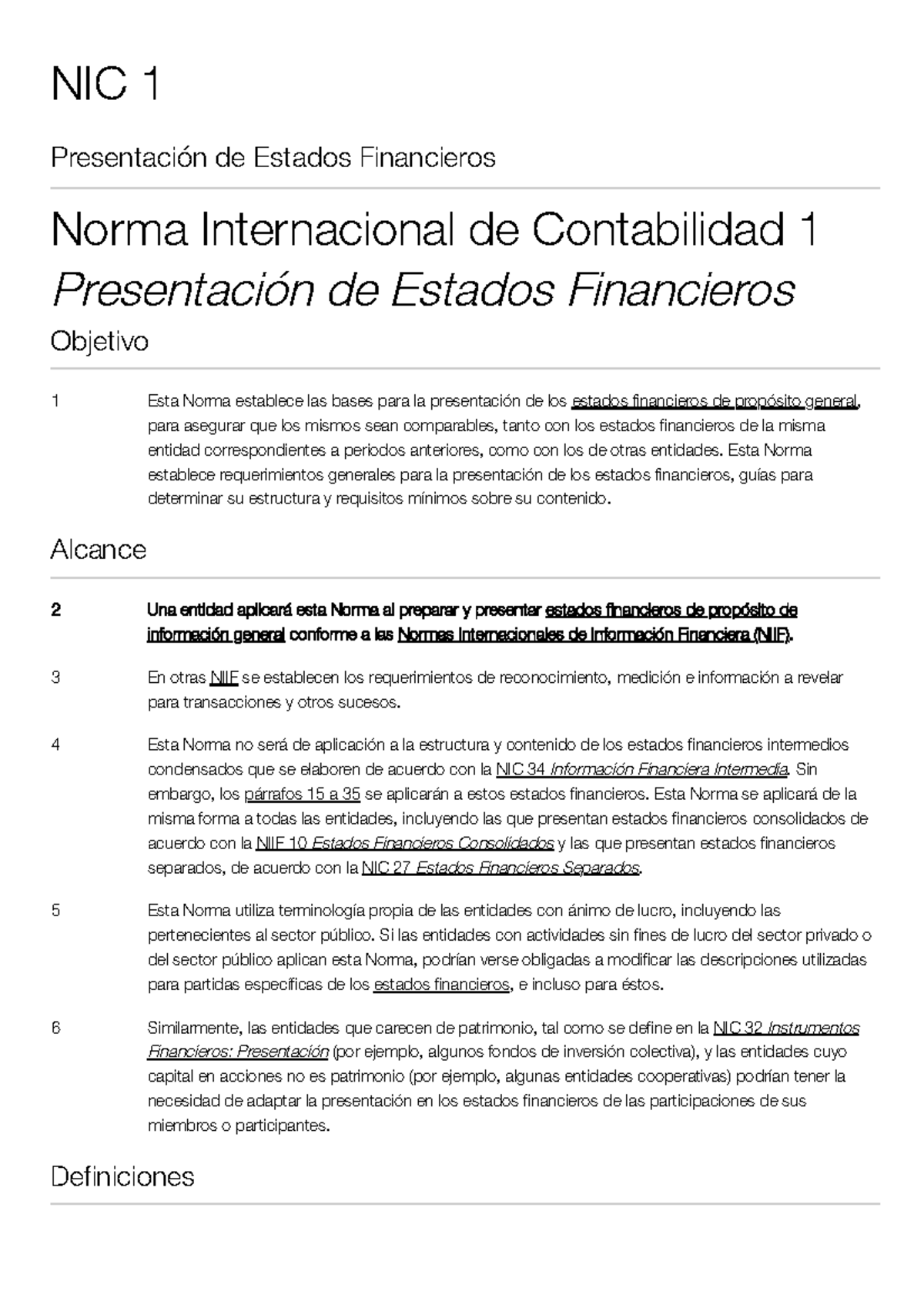Presentacion de Estados Financieros NIC 1 - NIC 1 Presentación de ...