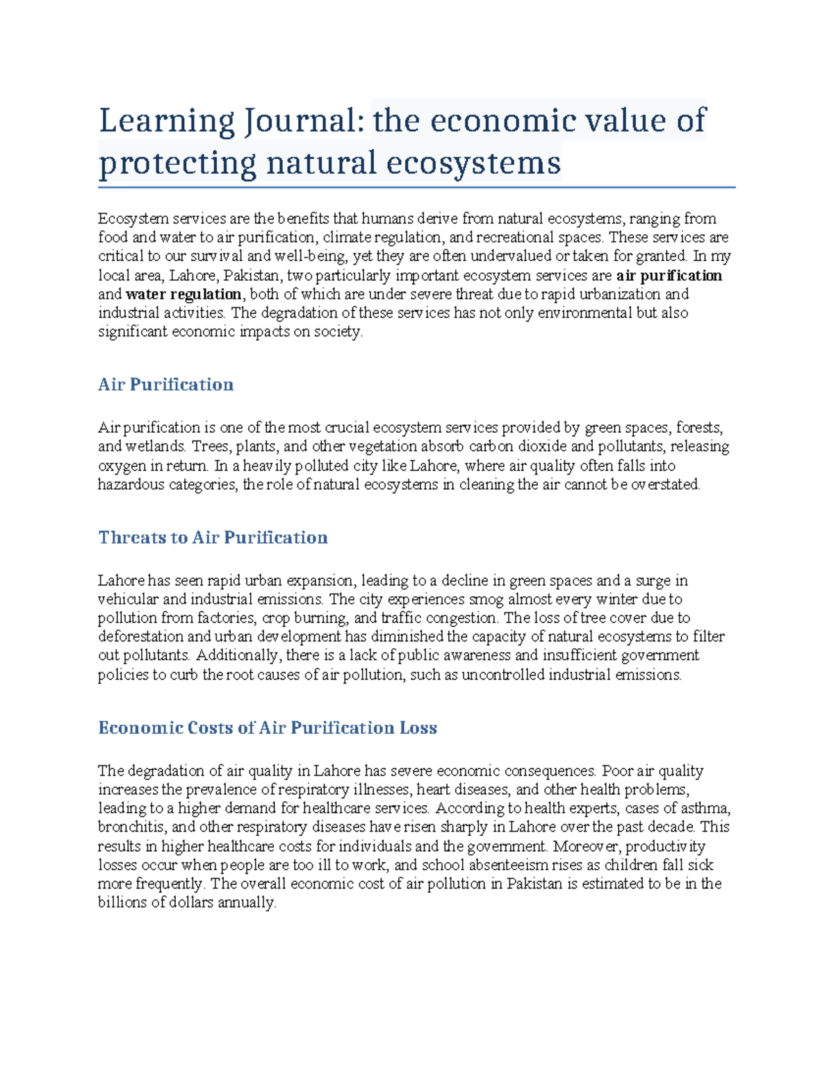 Learning Journal The ECO system - Learning Journal: the economic value ...