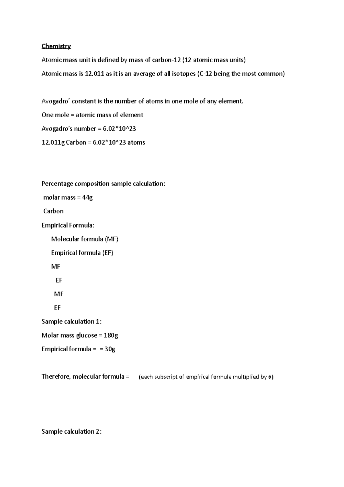 Avogadro's constant, Molecular formula and Empirical formula ...