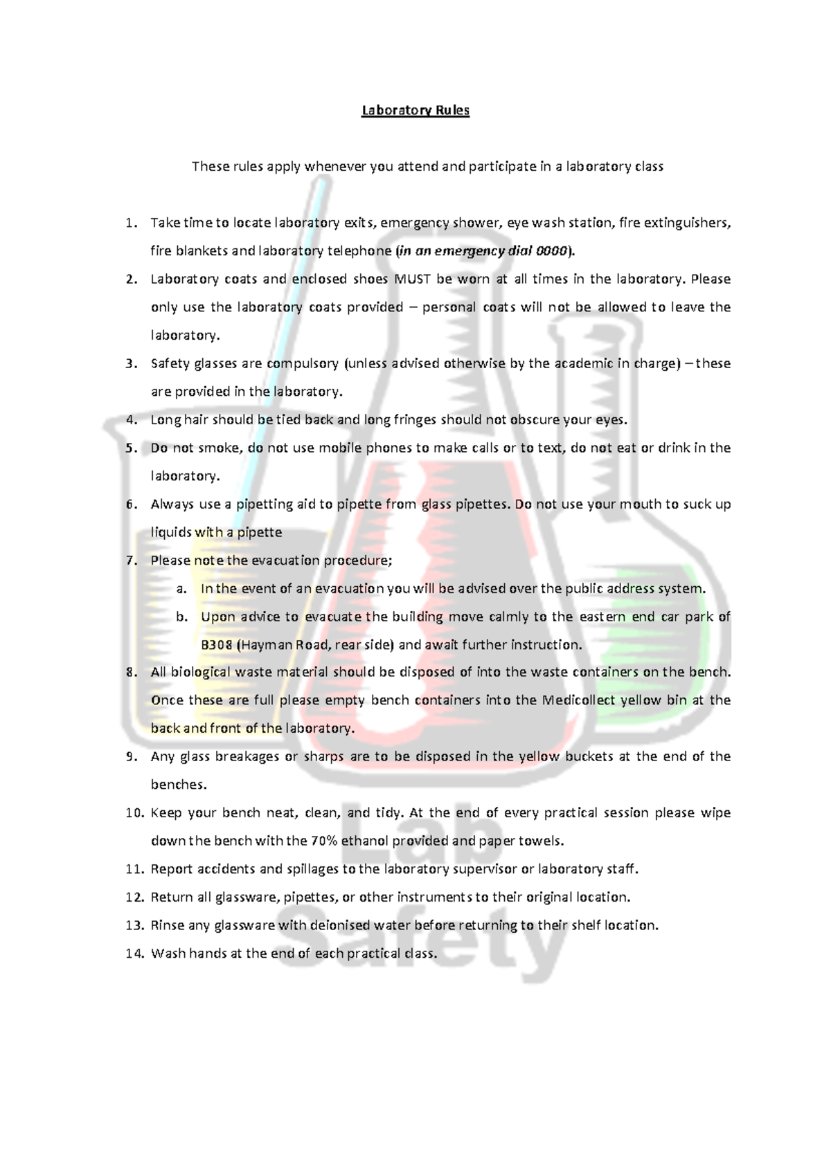 Laboratory Rules in class - Laboratory Rules These rules apply whenever ...