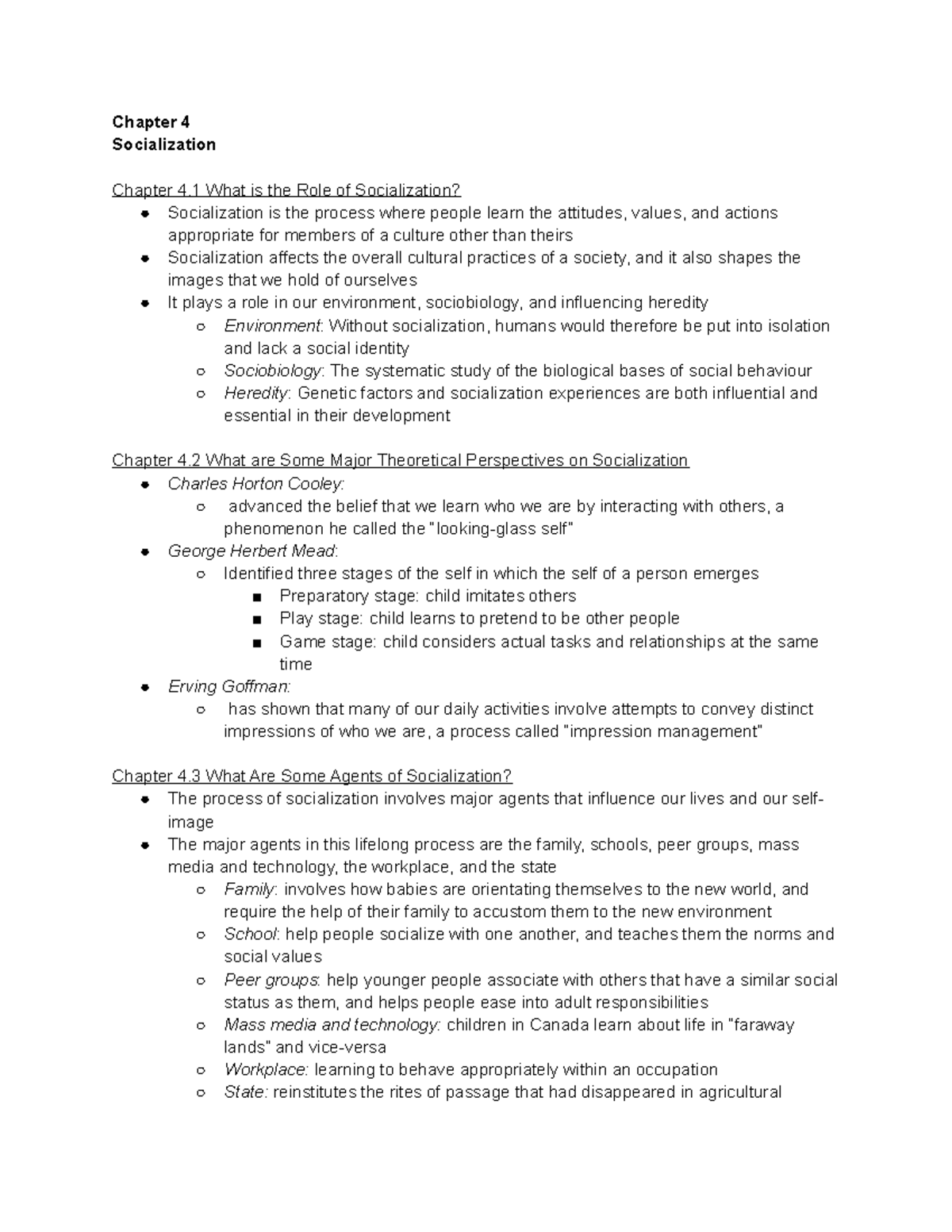 Chapter 4 Summary - Chap 4 Notes - Chapter 4 Socialization Chapter 4 ...