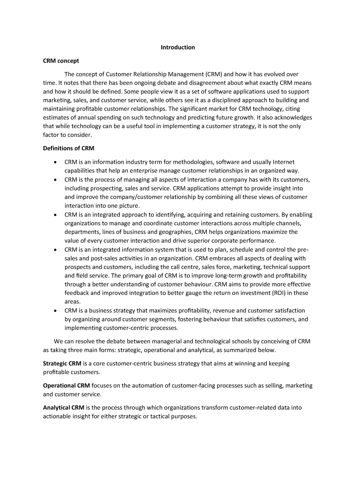 Chapter 1 CRM Definitions - Introduction CRM concept The concept of ...