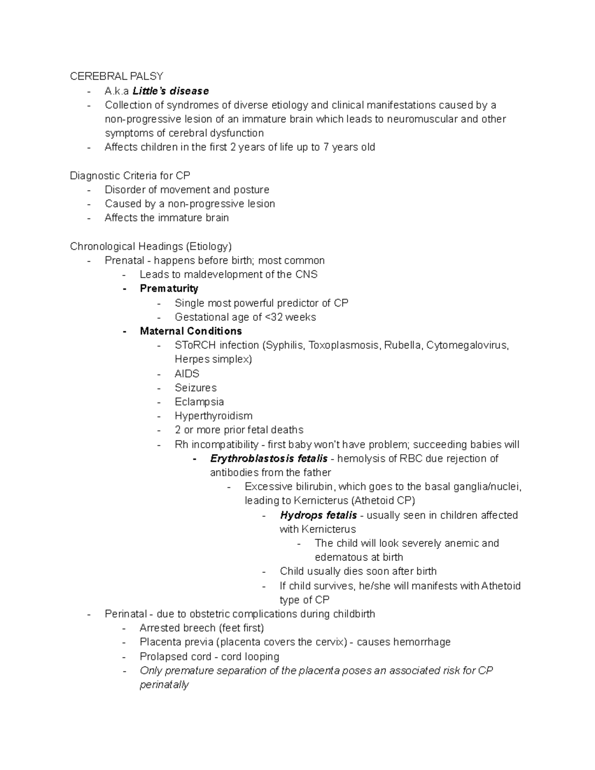 Cerebral Palsy medical background - CEREBRAL PALSY A.k Little’s disease ...