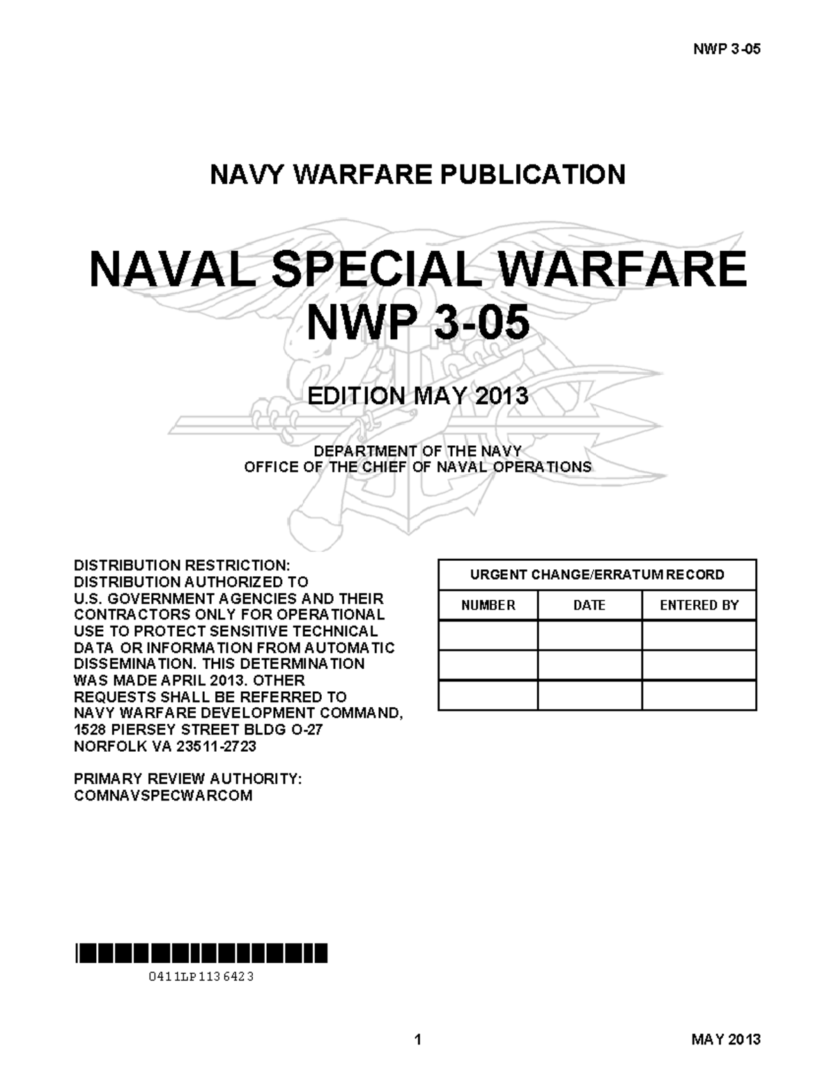 USNavy-Special Warfare - NAVY WARFARE PUBLICATION NAVAL SPECIAL WARFARE ...