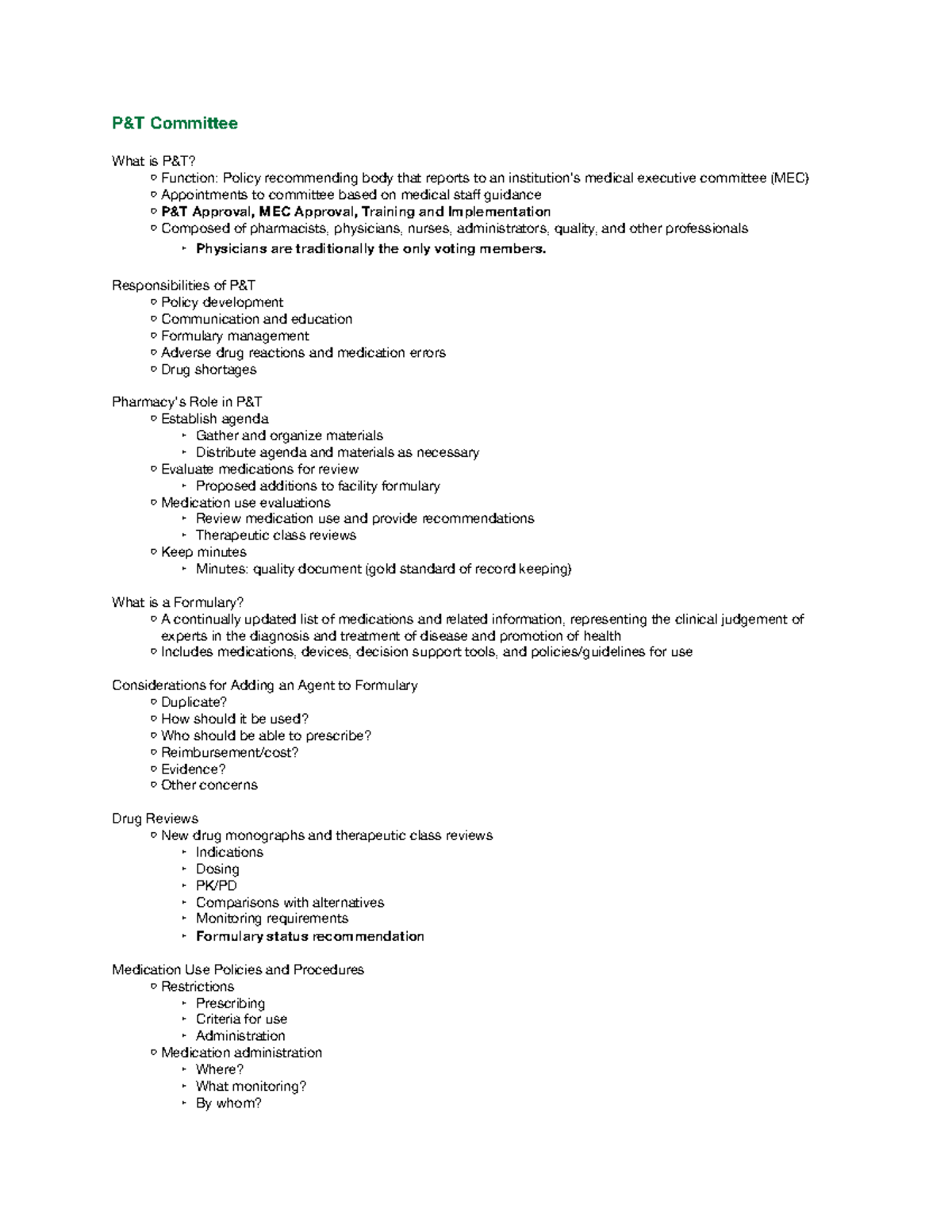 P&T Committee Notes - Committee What is Policy recommending body that ...