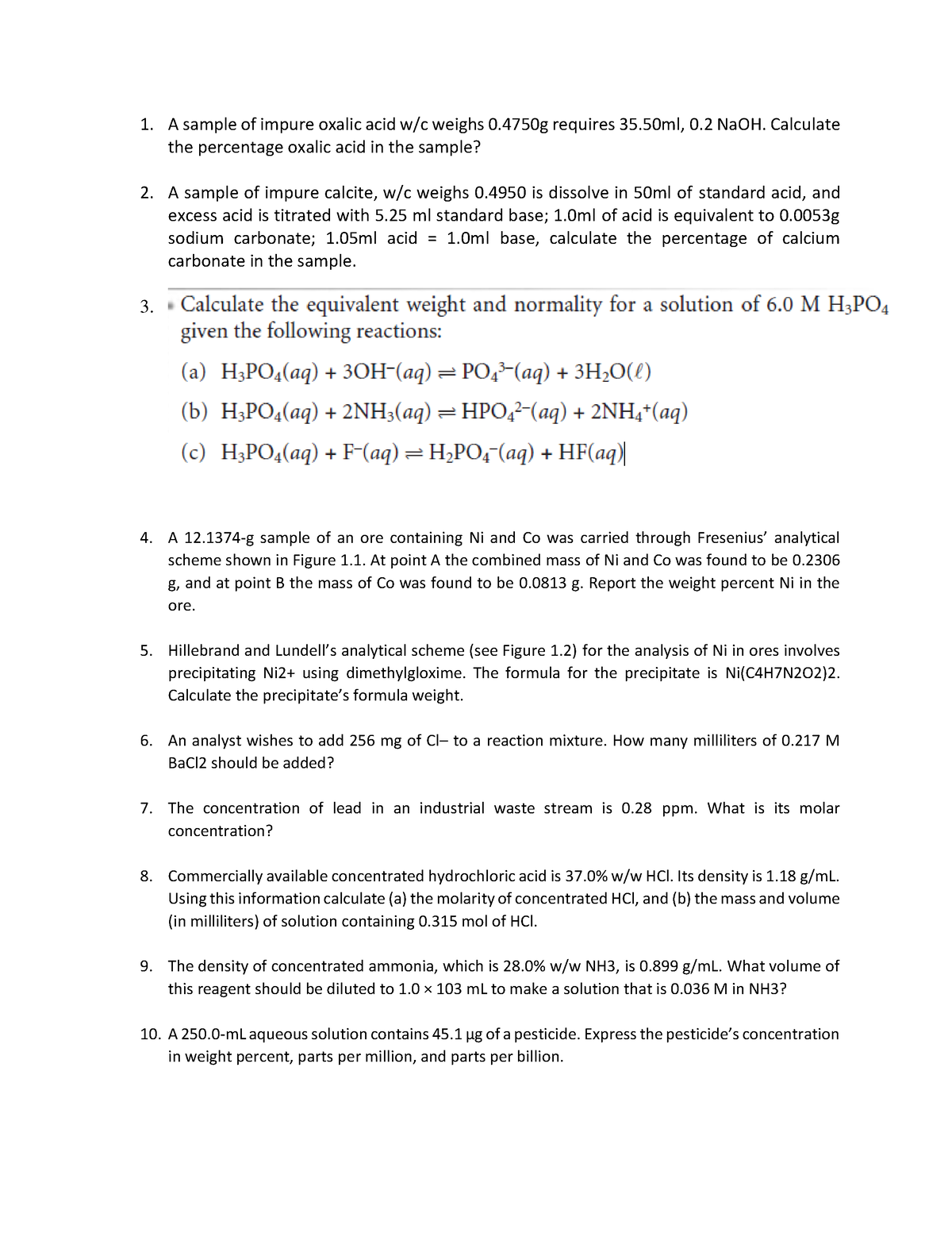 Practice Problem Ana Chem - 1. A sample of impure oxalic acid w/c ...