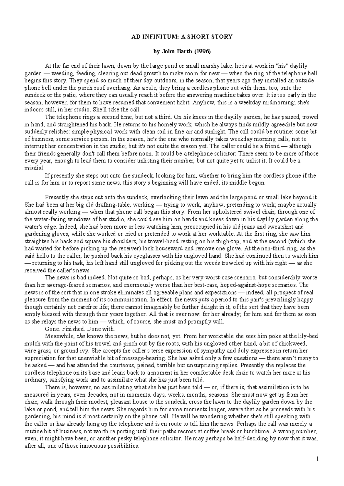 09. John Barth - Ad Infinitum (1996) - AD INFINITUM: A SHORT STORY by ...