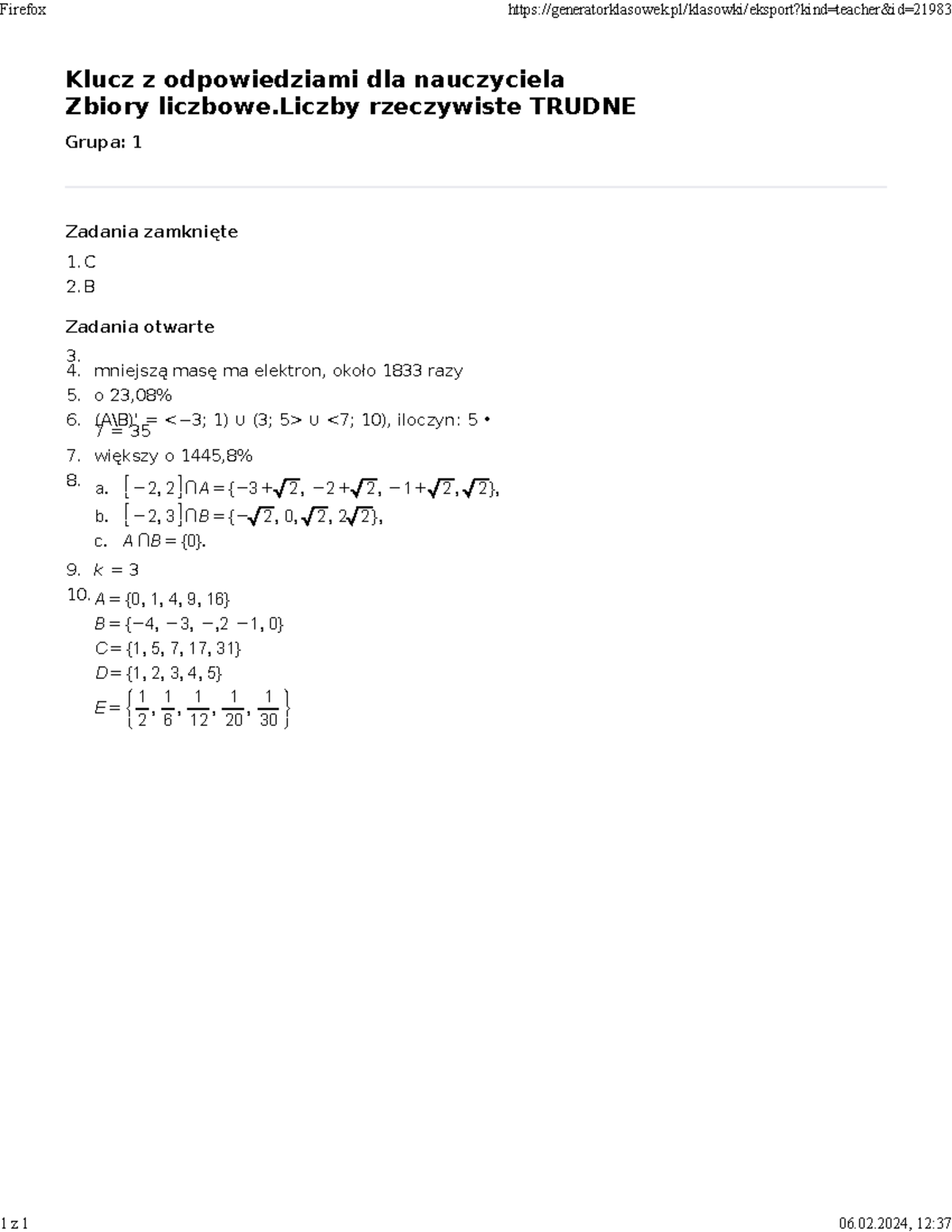 Liczby Rzeczywiste Sprawdzian Liceum Nowa Era 2014 www.studocu.com