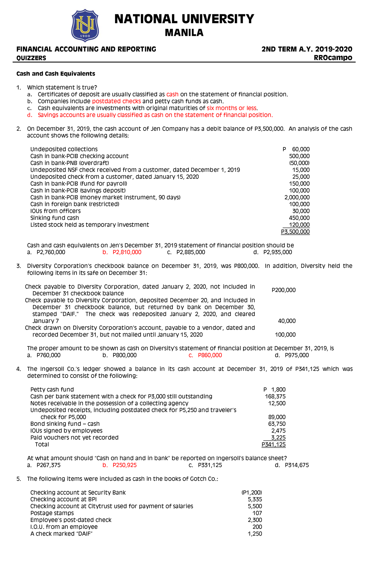 Financial Accounting And Reporting - Quizzers - Bs Accountancy - Studocu