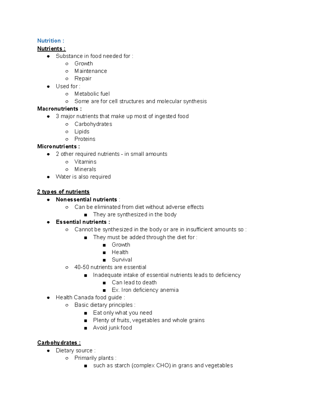 Nutrition, metabolism, and energy balance Nutrition Nutrients Substance in food needed for