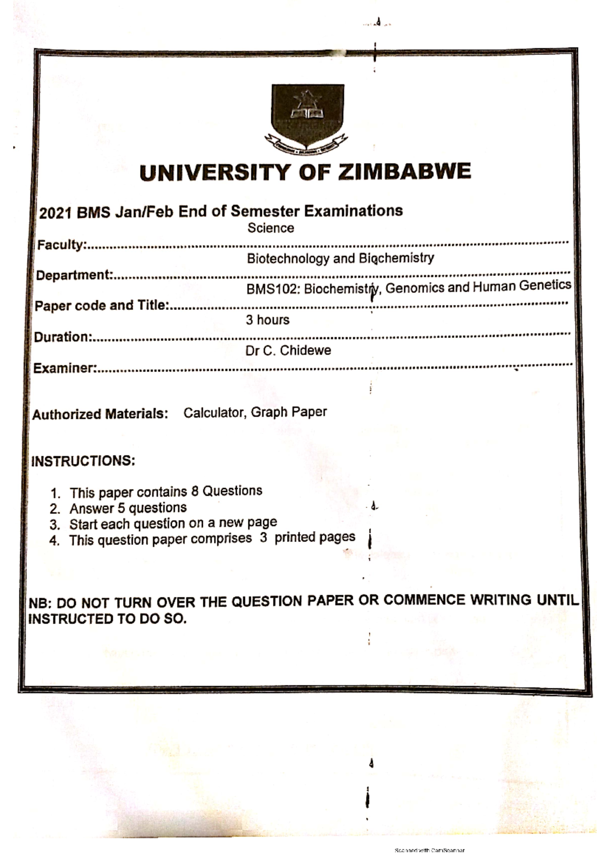 BMS102 1st Sem Exam - Biomedical Sciences - Studocu