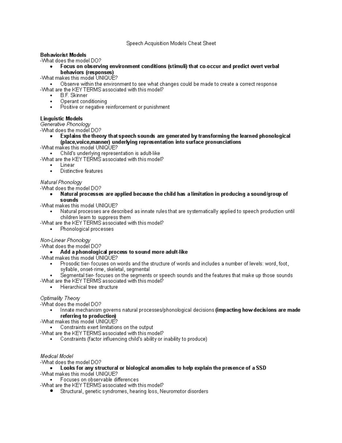 Speech Acquisition Models Cheat Sheet - Speech Acquisition Models Cheat ...