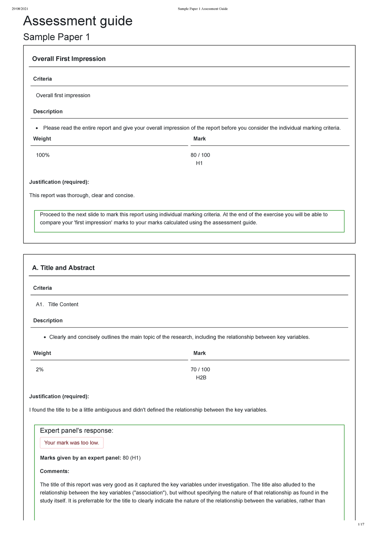 Sample Paper 1 Assessment Guide - Assessment guide Sample Paper 1 ...