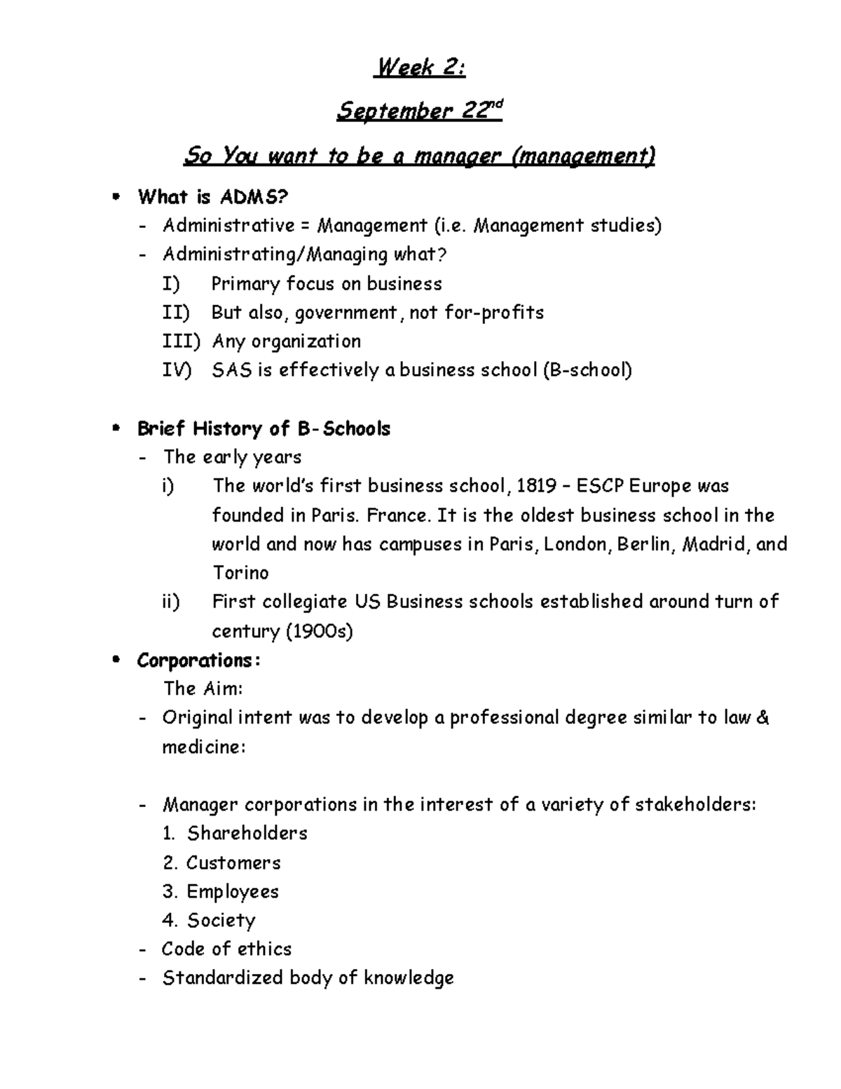 Week sept 22 - Lecture notes 2 - Week 2: September 22 nd So You want to ...