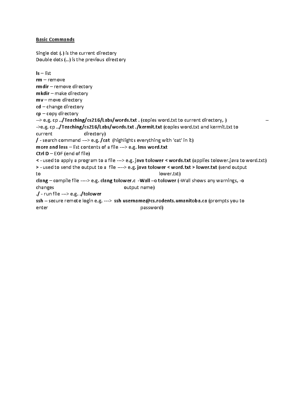 COMP 2160 Lecture 1-7 - Basic Commands Single dot (.) is the current ...