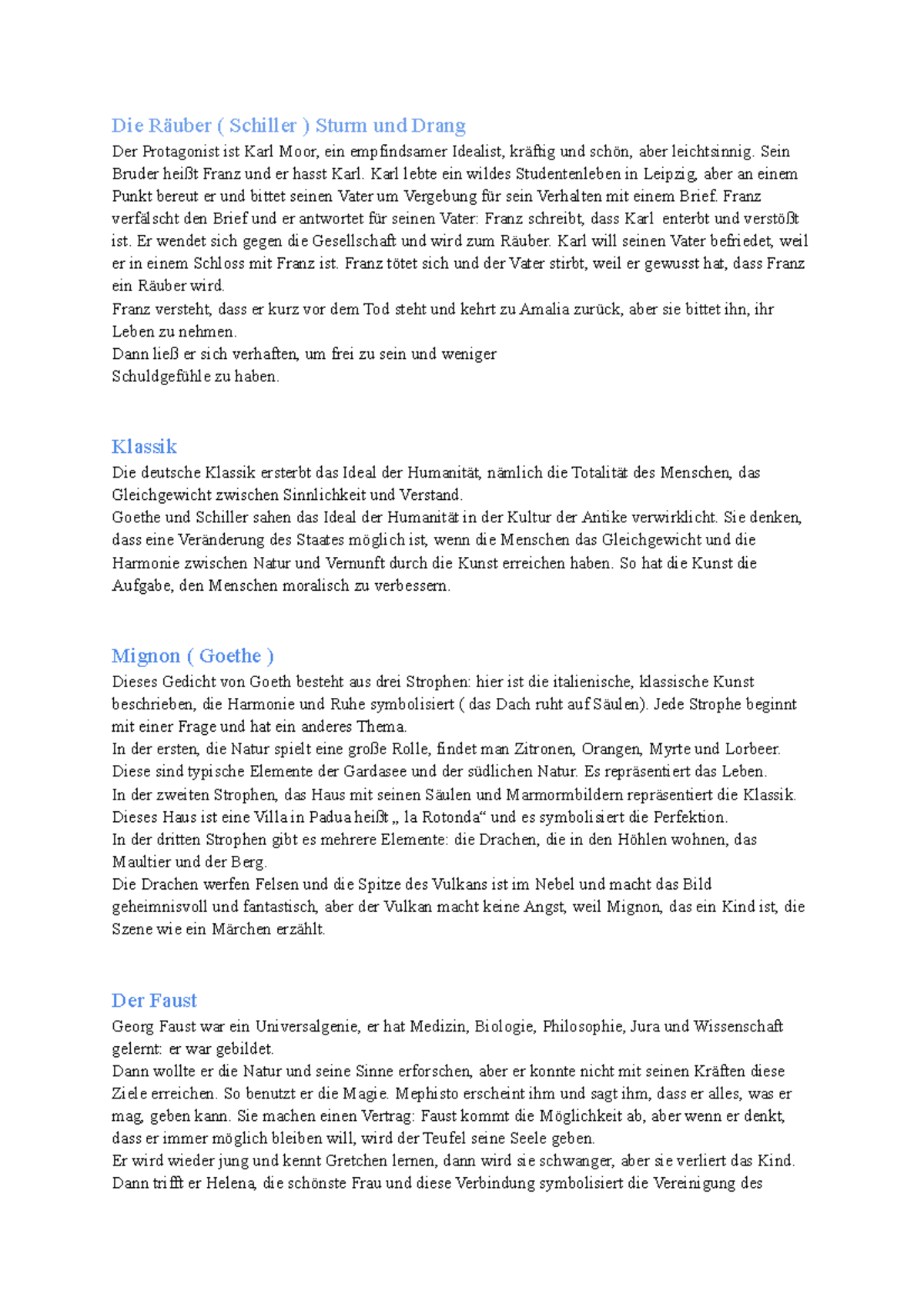 Schiller und Romantik Goethe Die Räuber ( Schiller ) Sturm und Drang