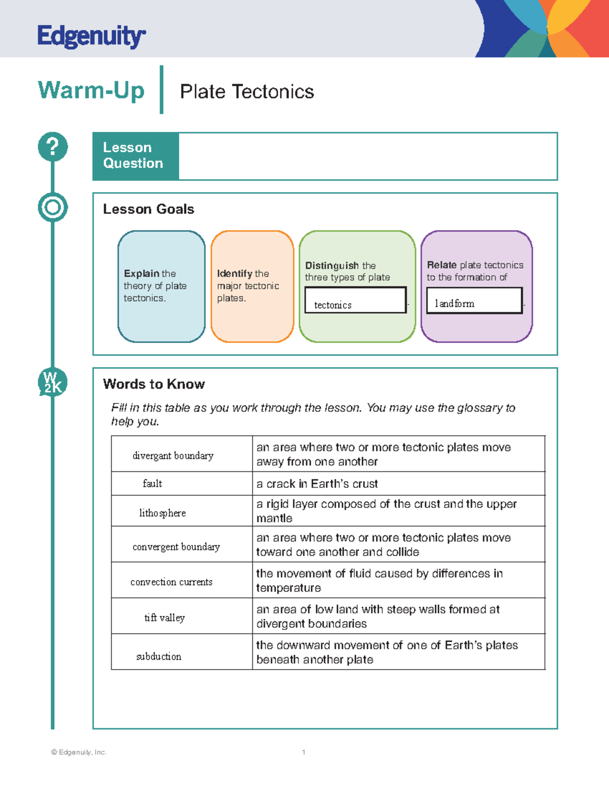 Josiah Alvarez Plate Tectonic GN WarmUp ? Plate Tectonics Lesson